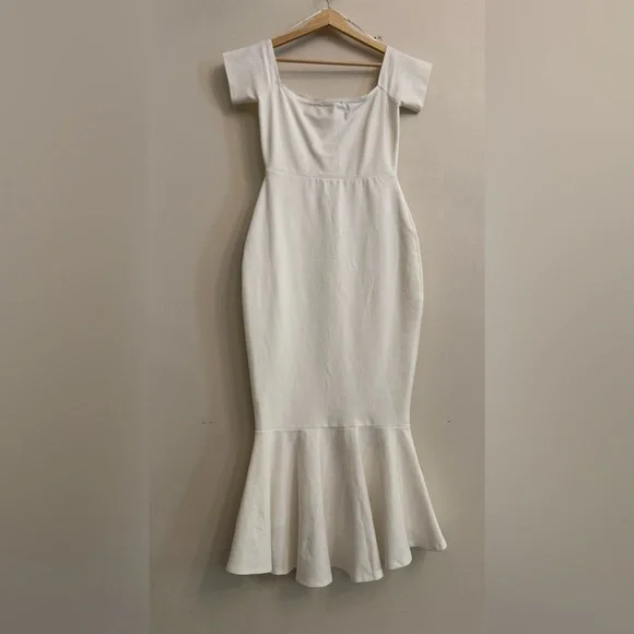 NWT Lulu's How Much Do I Care Ivory Off The Shoulder Midi Dress - Picture 4 of 7